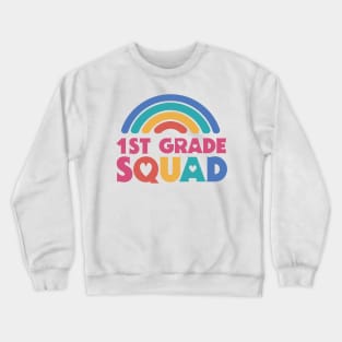 Cute School Teacher 1st Grade Squad with Retro Rainbow and Hearts Crewneck Sweatshirt